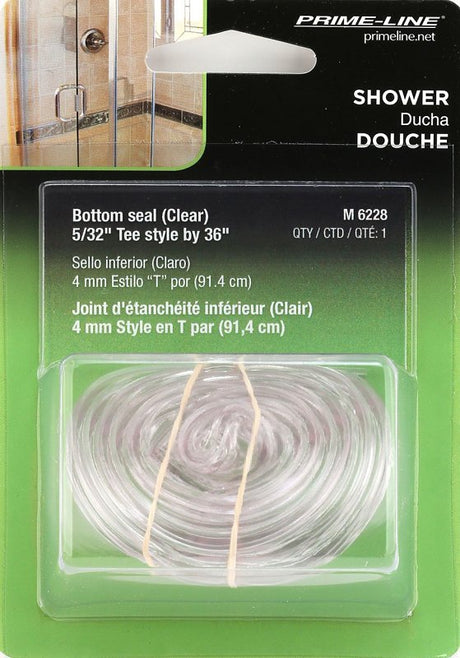 Prime-Line M 6228 Bottom Sweep, 3/16 in W, 3/4 in H, Clear, For: Swinging Shower Doors