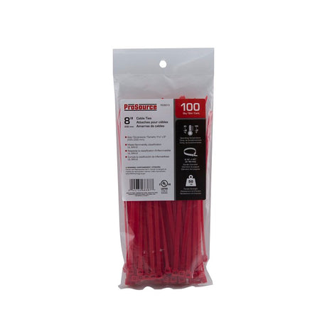 ProSource CT0945 Cable Tie, 8 inches, 50lb Tensile Strength, Self-Locking Locking, Nylon, Red