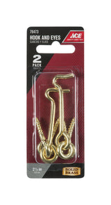 Ace Small Polished Brass Green Brass 2.5 in. L Hook and Eye 2 pk, Pack of 5