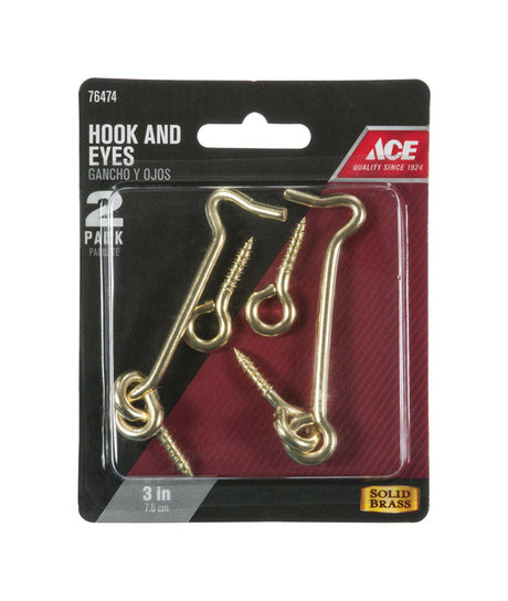 Ace Small Polished Brass Green Brass 3 in. L Hook and Eye 2 pk, Pack of 5