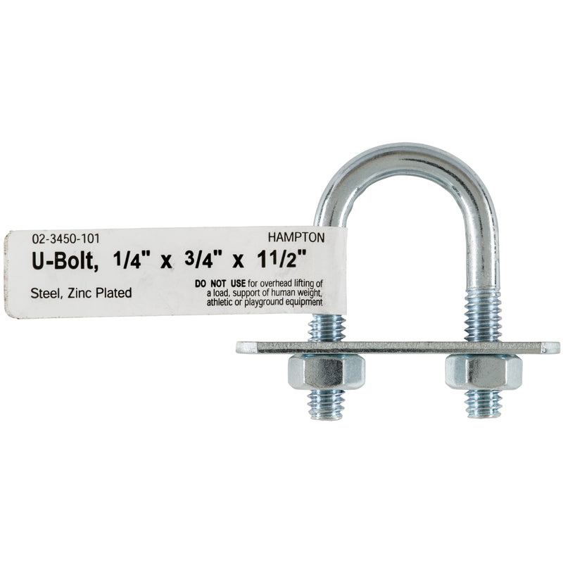 Hampton 1/4 in. X 3/4 in. W X 1-1/2 in. L Coarse Zinc-Plated Steel U-Bolt, Pack of 10