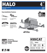 Halo H99ICAT Recessed Housing, 8-1/2 in L x 5-1/4 in W x 5-1/2 in H Dimensions, New Construction, Aluminum