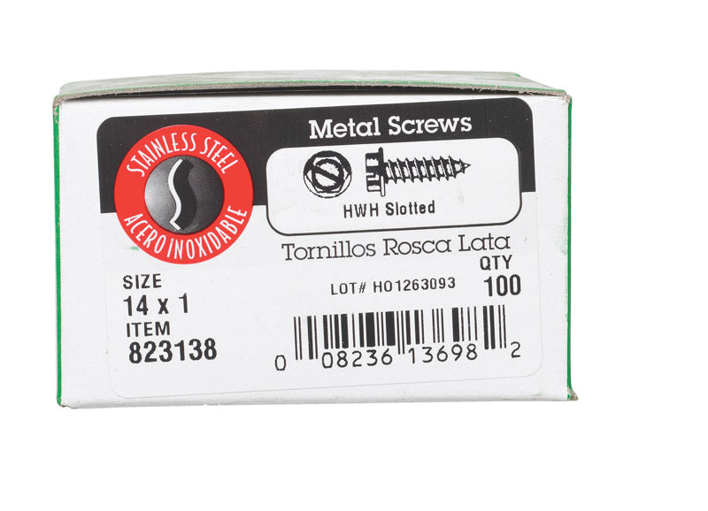 HILLMAN No. 14 X 1 in. L Slotted Hex Washer Head Sheet Metal Screws 100 pk
