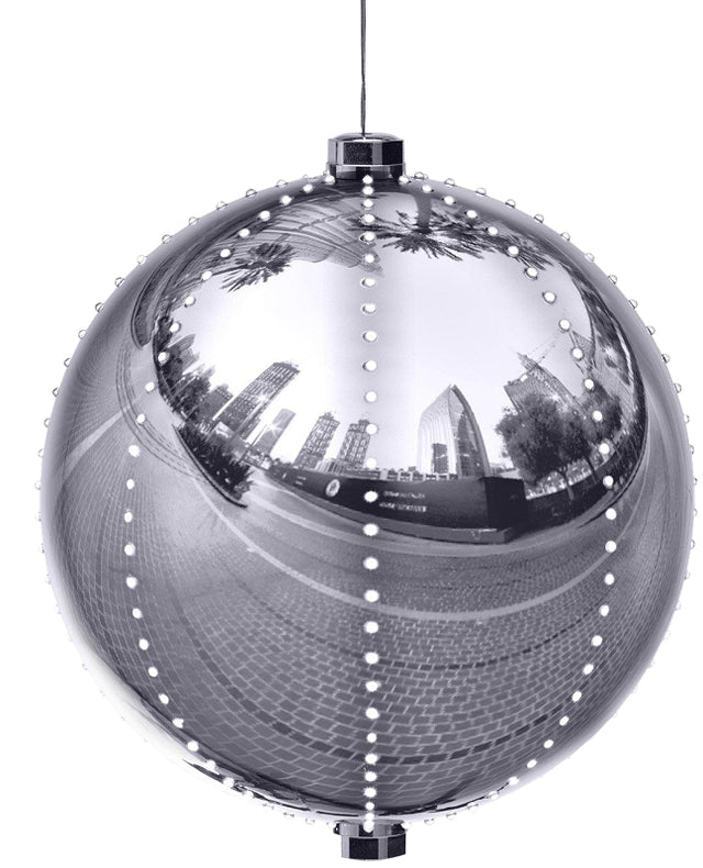 Santas Forest 60832 Ornament, 6 in H, Round Bulb, Plastic, Silver, Internal Light/Music: Internal Light, Pack of 2