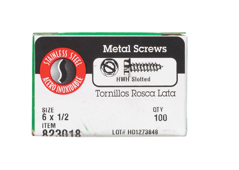 HILLMAN No. 6 X 1/2 in. L Slotted Hex Washer Head Sheet Metal Screws 100 pk