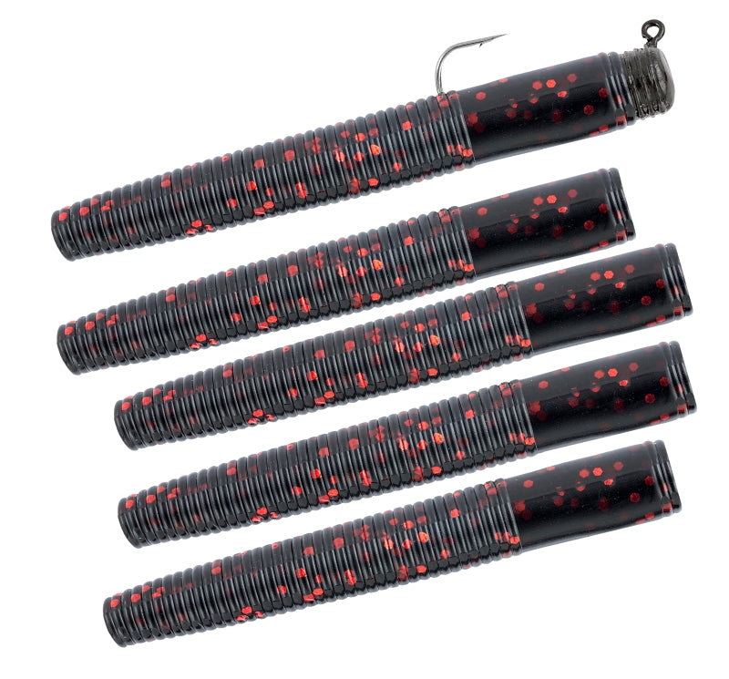 Matzuo America 5718-0525 Ned Style Rigs, 3 in Worm, 5-Hook, Black/Red Lure