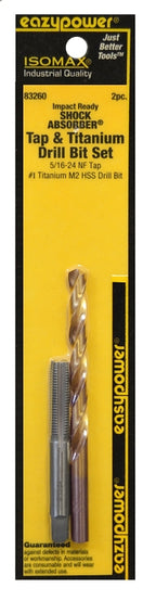 Eazypower 83260 Tap and Drill Set, 5/16-24 Thread, UNF Thread, Straight Flute, HSS