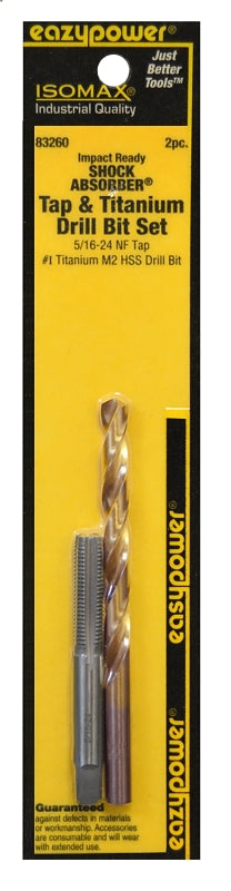 Eazypower 83260 Tap and Drill Set, 5/16-24 Thread, UNF Thread, Straight Flute, HSS