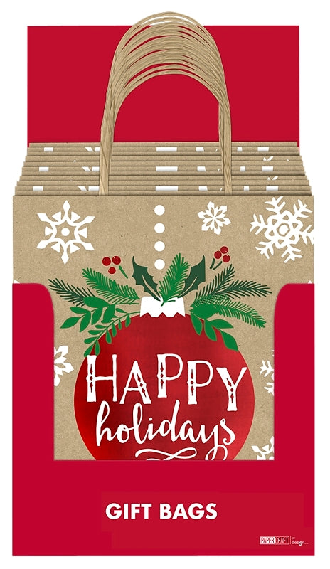 Hometown Holidays 69642 Kraft Gift Bag, 5.1 in W, 11 in H, Paper, Foil