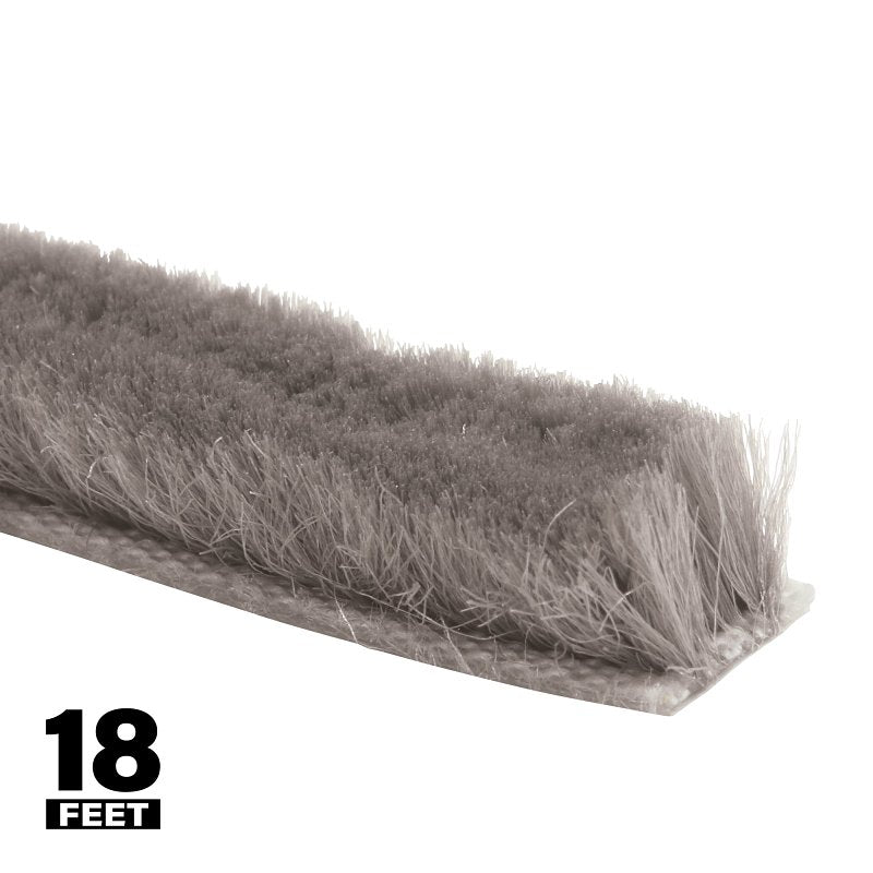 Prime-Line T 8659 Pile Weatherstrip, 1/4 in W, 18 ft L, Synthetic Fabric, Gray