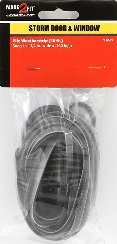 Prime-Line T 8659 Pile Weatherstrip, 1/4 in W, 18 ft L, Synthetic Fabric, Gray