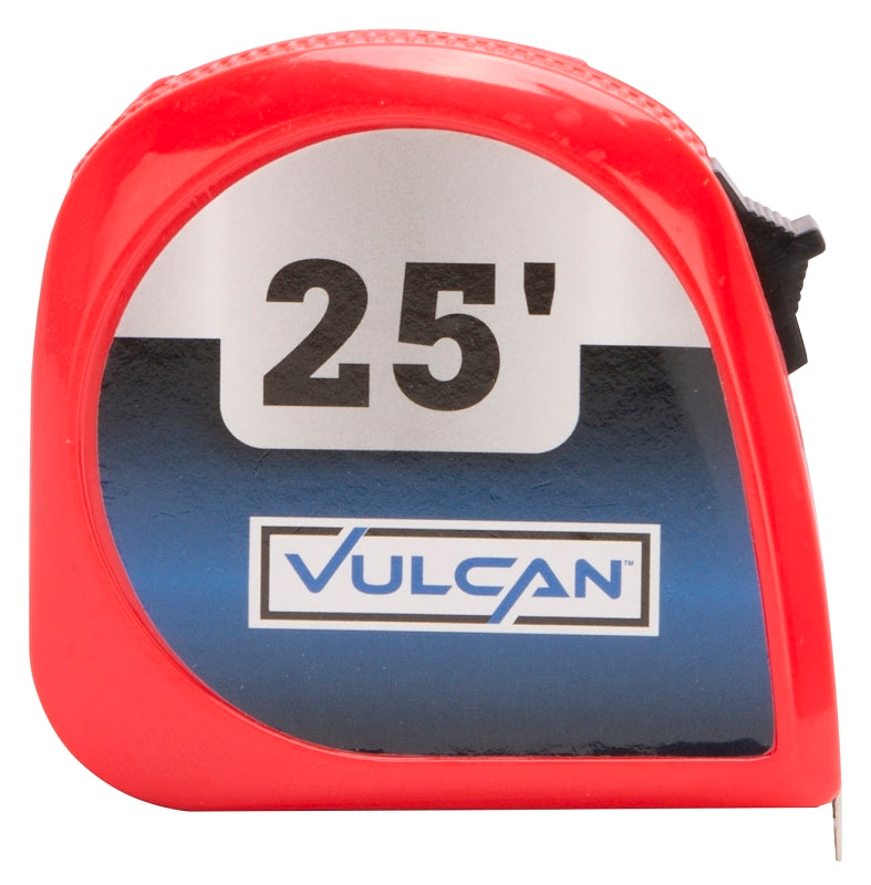 Vulcan 62-7.5X25-R Rule Tape, 25 ft L Blade, 1 in W Blade, Steel Blade, ABS Plastic Case, Red Case, Pack of 24
