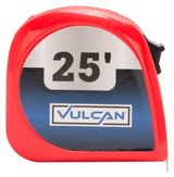 Vulcan 62-7.5X25-R Rule Tape, 25 ft L Blade, 1 in W Blade, Steel Blade, ABS Plastic Case, Red Case, Pack of 24
