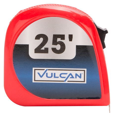 Vulcan 62-7.5X25-R Rule Tape, 25 ft L Blade, 1 in W Blade, Steel Blade, ABS Plastic Case, Red Case, Pack of 24
