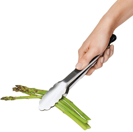 Good Grips 28481 Locking Tong, 9 in L, Stainless Steel, Black, Dishwasher Safe: Yes