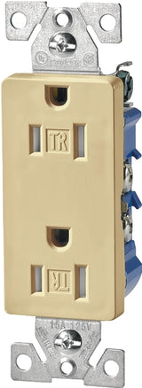 Eaton Wiring Devices TR1107V-BOX Duplex Receptacle, PVC, Ivory, 2-Pole, 15 A, 125 V, Push-in, Side Wiring, NEMA: 5-15R