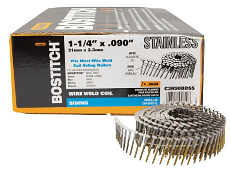 Bostitch C3R90BDSS-316 Siding Nail, 1-1/4 in L, Stainless Steel, Ring Shank