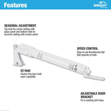 Wright Products V2015WH Pneumatic Screen and Storm Door Closer, 11-1/4 in Dia Rod, 12-3/4 in L, Gloss, 90 deg Opening