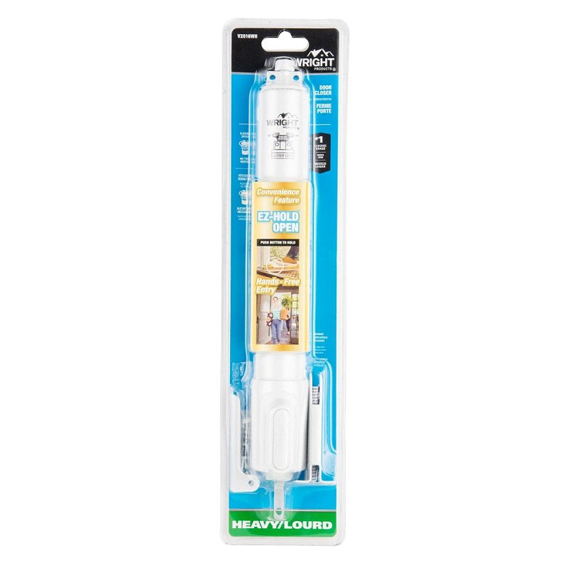 Wright Products V2016WH Pneumatic Storm Door Closer, 11-1/4 in Dia Rod, 12-3/4 in L, Gloss, 90 deg Opening