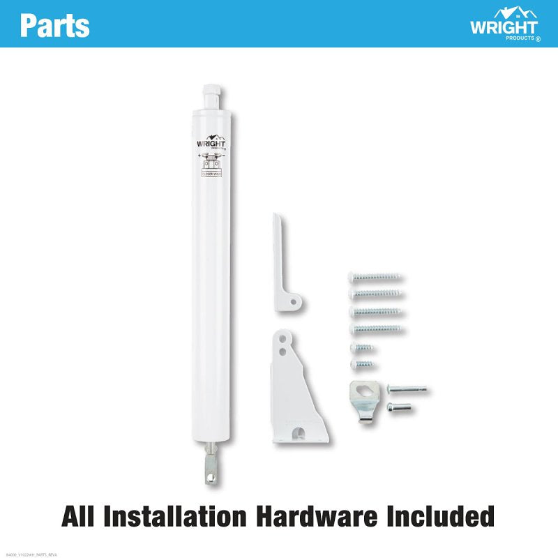 Wright Products V1022WH Pneumatic Screen and Storm Door Closer, 10-1/2 in Dia Rod, 12-1/4 in L, Gloss, 90 deg Opening