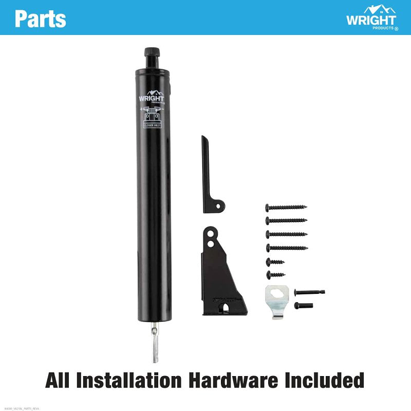 Wright Products V821BL Pneumatic Closer, 9 in Dia Rod, 10-5/8 in L, 90 deg Opening