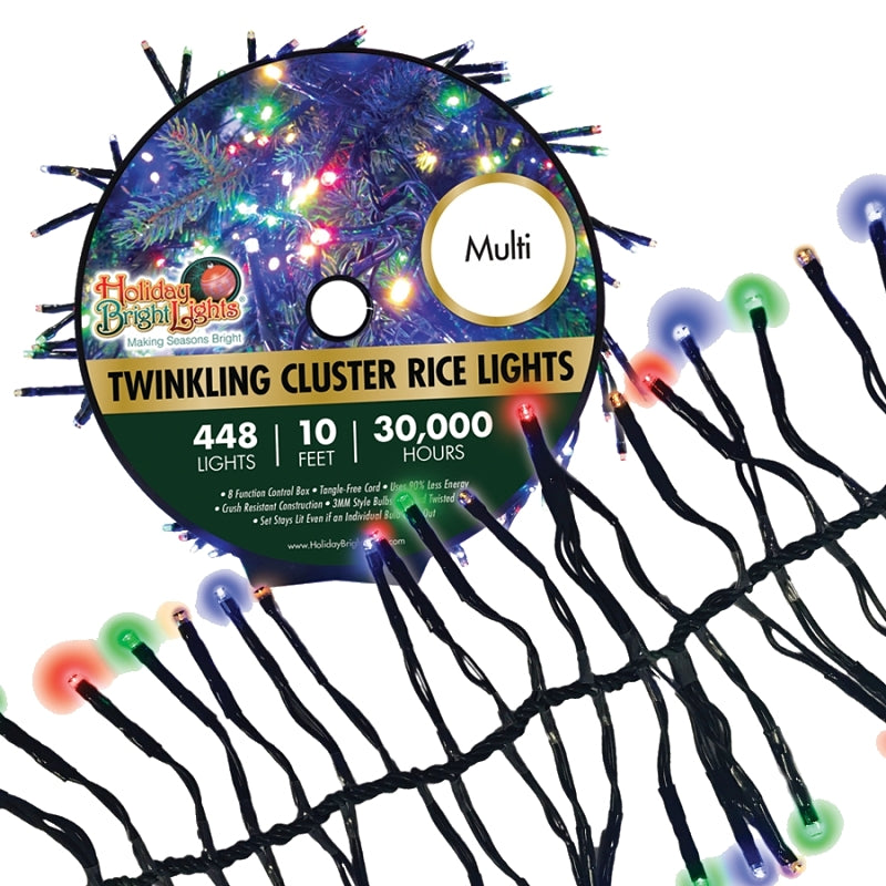 Holiday Bright Lights LED-3MCR448-GMU Cluster Light Set, 448-Lamp, LED Rice Lamp, 30,000 hrs Average Life, 10 ft L