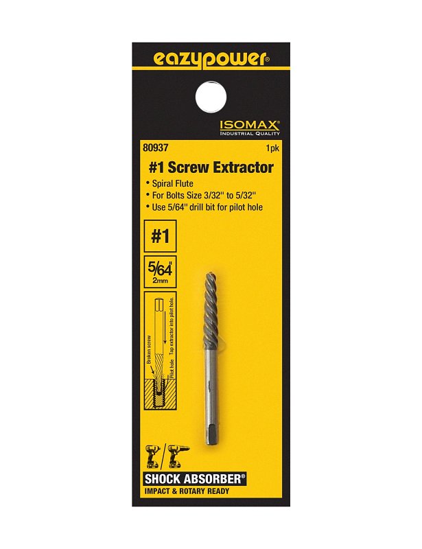 Isomax SHOCK ABSORBER Series 80937 Screw Extractor, #1 Extractor, 1/8 to 1/4 in Bolt/Screw, Spiral Flute