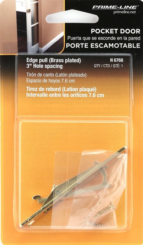 Prime-Line N 6768 Door Pull, 5/8 in W, 3/4 in D, 3-1/2 in H, Aluminum, Brass