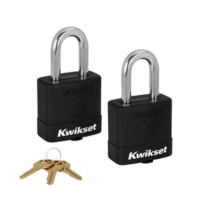 Kwikset 90260-044 Padlock, Keyed Alike Key, 0.35 in Dia Shackle, 1-1/2 in H Shackle, Boron Carbide Shackle, Steel Body