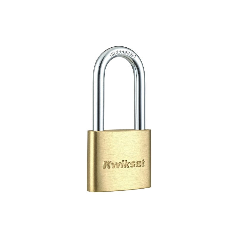 Kwikset 90260-324 Padlock, Keyed Different Key, 0.24 in Dia Shackle, 1-9/16 in H Shackle, Steel Shackle, Brass Body