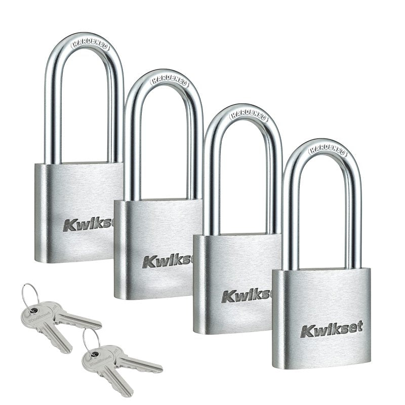 Kwikset 90260-427 Padlock, Keyed Alike Key, 0.24 in Dia Shackle, 1-1/2 in H Shackle, Hardened Steel Shackle