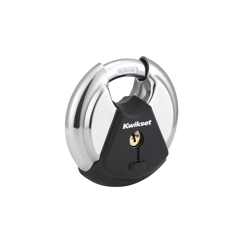 Kwikset 90260-503 Padlock, Keyed Different Key, 0.42 in Dia Shackle, 9/16 in H Shackle, Boron Carbide Shackle, Polished