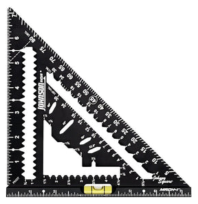 Johnson Johnny Square Series 1904-0700V Rafter Square with Level Vial, 1/16 to 7-1/4 in Graduation, Aluminum, 7-1/2 in W