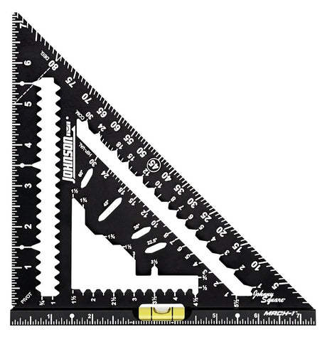 Johnson Johnny Square Series 1904-0700V Rafter Square with Level Vial, 1/16 to 7-1/4 in Graduation, Aluminum, 7-1/2 in W