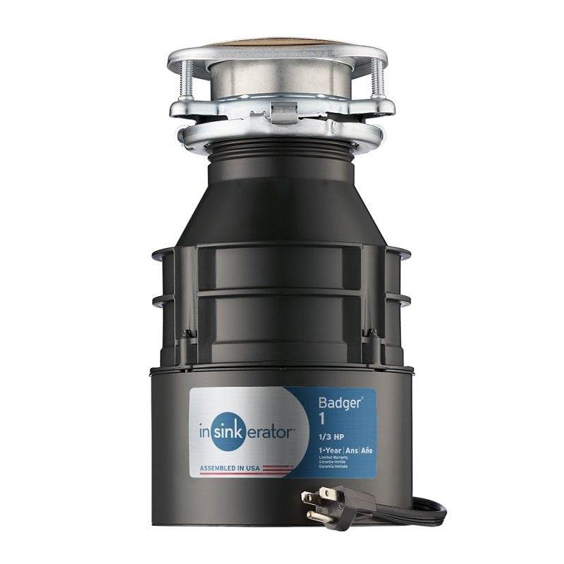 InSinkErator Badger Series 76039A Garbage Disposal with Cord, 26 oz Grinding Chamber, 1/3 hp Motor, 120 V, Steel, Gray