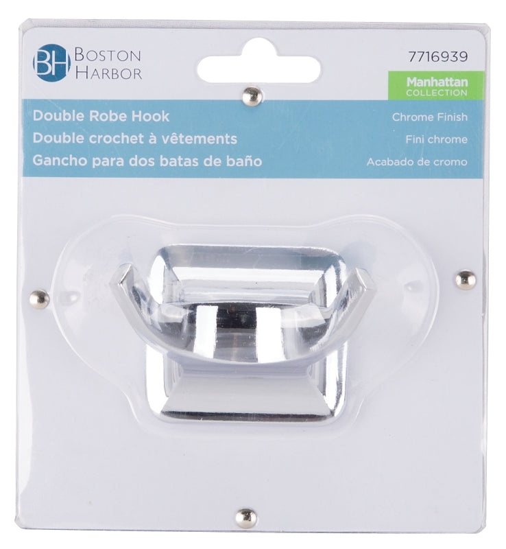Boston Harbor PBC8503-3L Double Robe Hook, 2-Hook, Zinc, Chrome, Wall