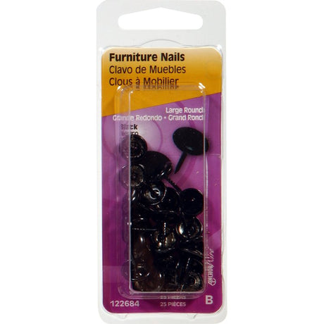 Hillman 122684 Furniture Nail, Black, Round Head, Pack of 6