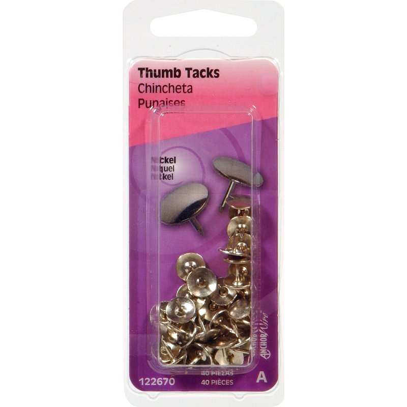 Hillman 122670 Thumb Tack, 15/64 in Shank, Steel, Nickel-Plated, Cap Head, Sharp Point, Pack of 6