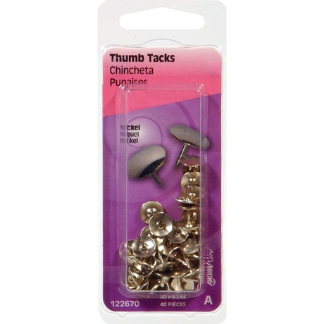 Hillman 122670 Thumb Tack, 15/64 in Shank, Steel, Nickel-Plated, Cap Head, Sharp Point, Pack of 6