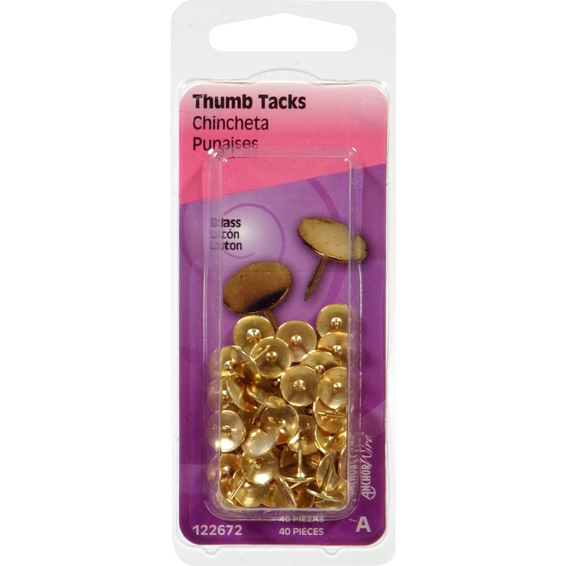 Hillman 122672 Thumb Tack, 15/64 in Shank, Steel, Brass, Cap Head, Sharp Point, Pack of 6