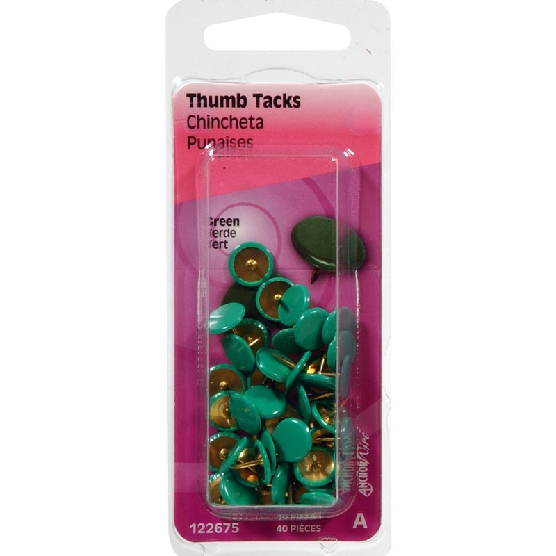 Hillman 122675 Thumb Tack, 15/64 in Shank, Steel, Painted, Green, Cap Head, Sharp Point, Pack of 6