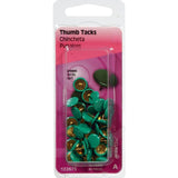 Hillman 122675 Thumb Tack, 15/64 in Shank, Steel, Painted, Green, Cap Head, Sharp Point, Pack of 6