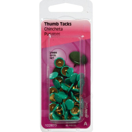 Hillman 122675 Thumb Tack, 15/64 in Shank, Steel, Painted, Green, Cap Head, Sharp Point, Pack of 6