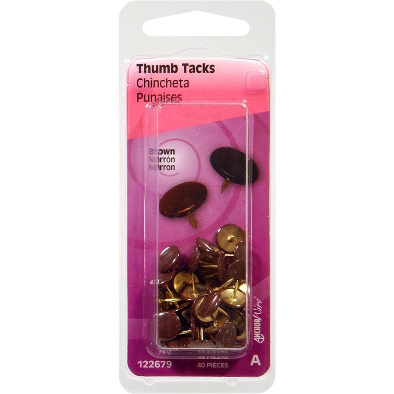 Hillman 122679 Thumb Tack, 15/64 in Shank, Metal, Painted, Brown, Flat Head, Sharp Point, Pack of 6
