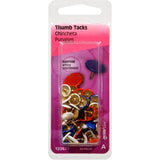 Hillman 122677 Thumb Tack, Steel, Painted, Assorted, Flat Head, Sharp Point, Pack of 6