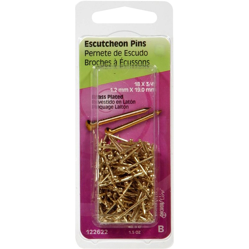 Hillman 122622 Escutcheon Pin, 3/4 in L, Steel, Brass-Plated, Round Head, Smooth Shank, Pack of 6