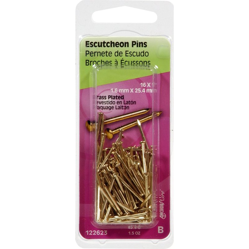 Hillman 122623 Escutcheon Pin, 1 in L, Steel, Brass-Plated, Round Head, Smooth Shank, Pack of 6
