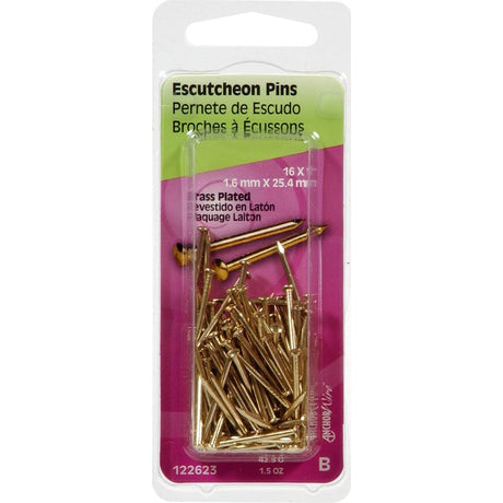 Hillman 122623 Escutcheon Pin, 1 in L, Steel, Brass-Plated, Round Head, Smooth Shank, Pack of 6