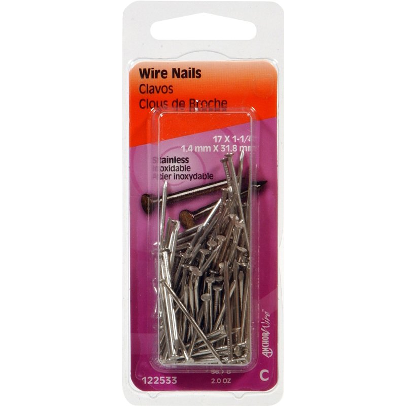 Hillman 122533 Wire Nail, 1-1/4 in L, 304 Stainless Steel, Stainless Steel, Flat Head, Smooth Shank, 2 oz, Pack of 6