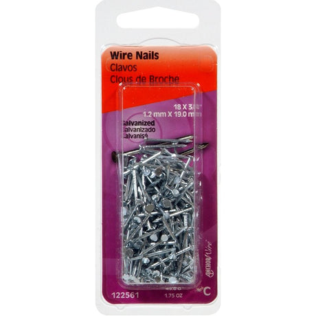 Hillman 122561 Wire Nail, 3/4 in L, Steel, Galvanized, Flat Head, Smooth Shank, 1.75 oz, Pack of 6
